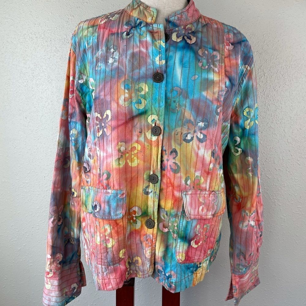 New Directions Floral Water Color Button Down Jacket Size M EUC